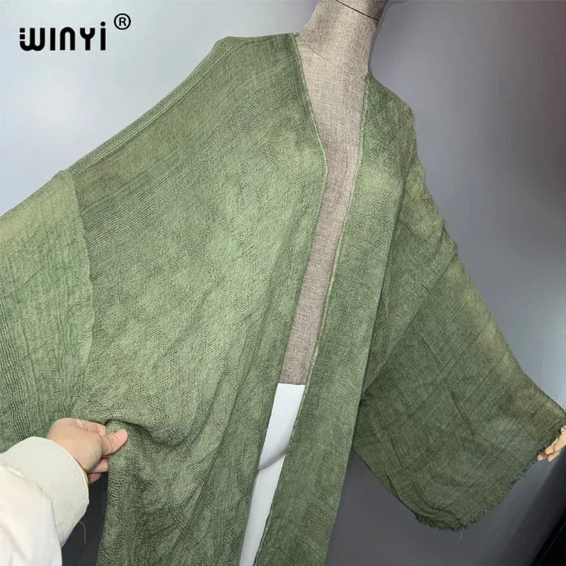 كارديجان نسائي أحادي اللون من WINYI، عباءة مفتوحة من الأمام على طراز دبي، فستان