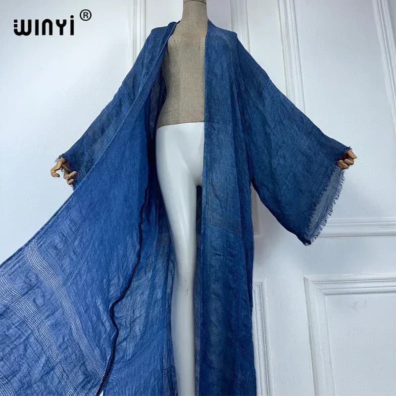 كارديجان نسائي أحادي اللون من WINYI، عباءة مفتوحة من الأمام على طراز دبي، فستان