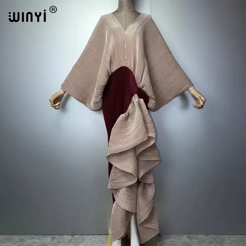 فستان نسائي أنيق من WINYI بتصميم مطوي وفتحة عالية، فستان سهرة طويل فاخر على