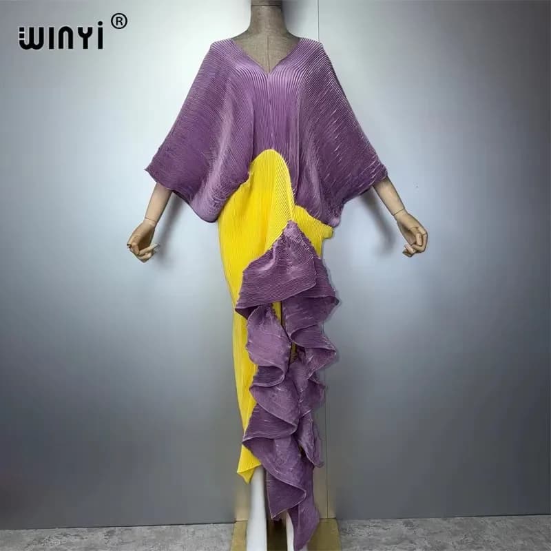فستان نسائي أنيق من WINYI بتصميم مطوي وفتحة عالية، فستان سهرة طويل فاخر على
