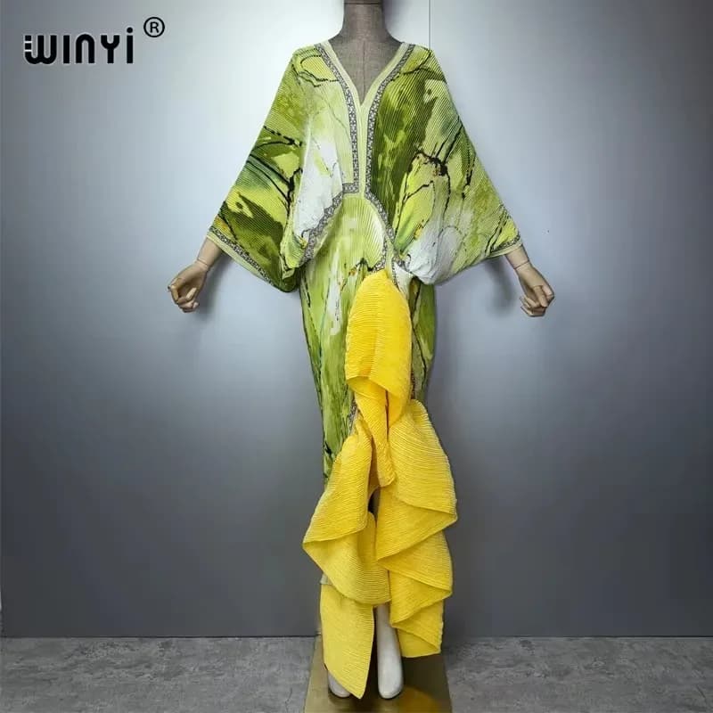 فستان نسائي أنيق من WINYI بتصميم مطوي وفتحة عالية، فستان سهرة طويل فاخر على