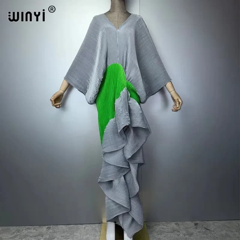فستان نسائي أنيق من WINYI بتصميم مطوي وفتحة عالية، فستان سهرة طويل فاخر على
