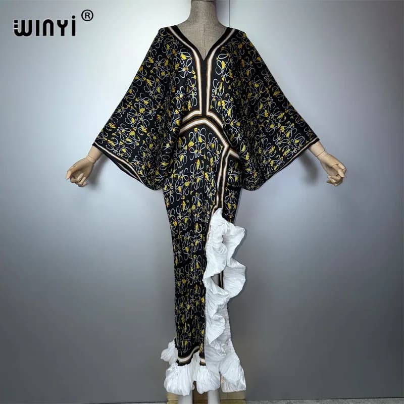 فستان نسائي أنيق من WINYI بتصميم مطوي وفتحة عالية، فستان سهرة طويل فاخر على