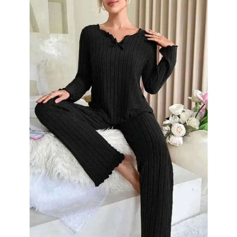 النساء الخريف الشتاء ملابس خاصة مضلع منامة مجموعة طويلة الأكمام بلوزات وسراويل