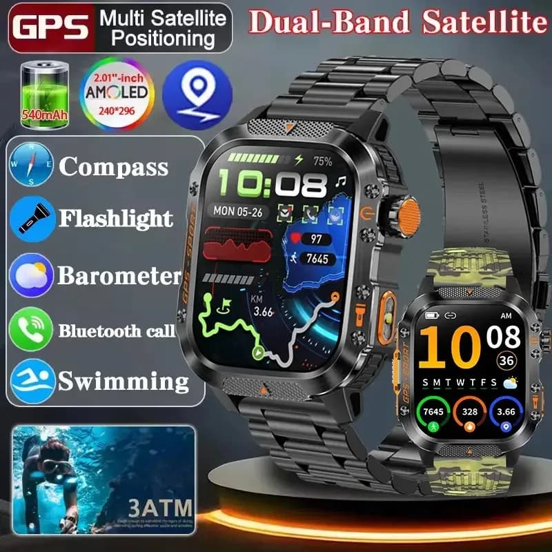 2026 جديد العسكرية لتحديد المواقع Smartwatch مصباح يدوي اتصال لاسلكي ساعات