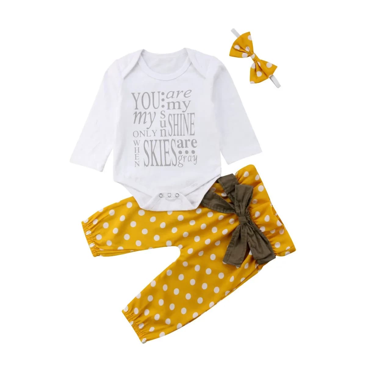 Citgeett sPRING Newborn Baby Girls Clothes Tops Sunshine Romper Dot Bowknot Long Yellow