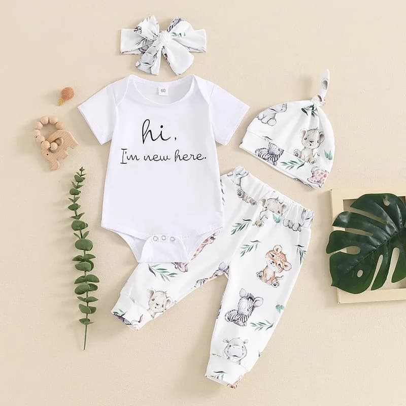 Citgeett Summer Infant Baby Boys Girls Outfits Short Sleeve Animal Print Romper + Pants +