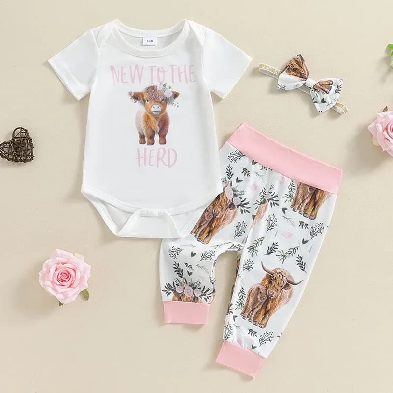 Citgeett Summer Infant Baby Girl Clothes Set Print Short Sleeve Romper Elastic Waist