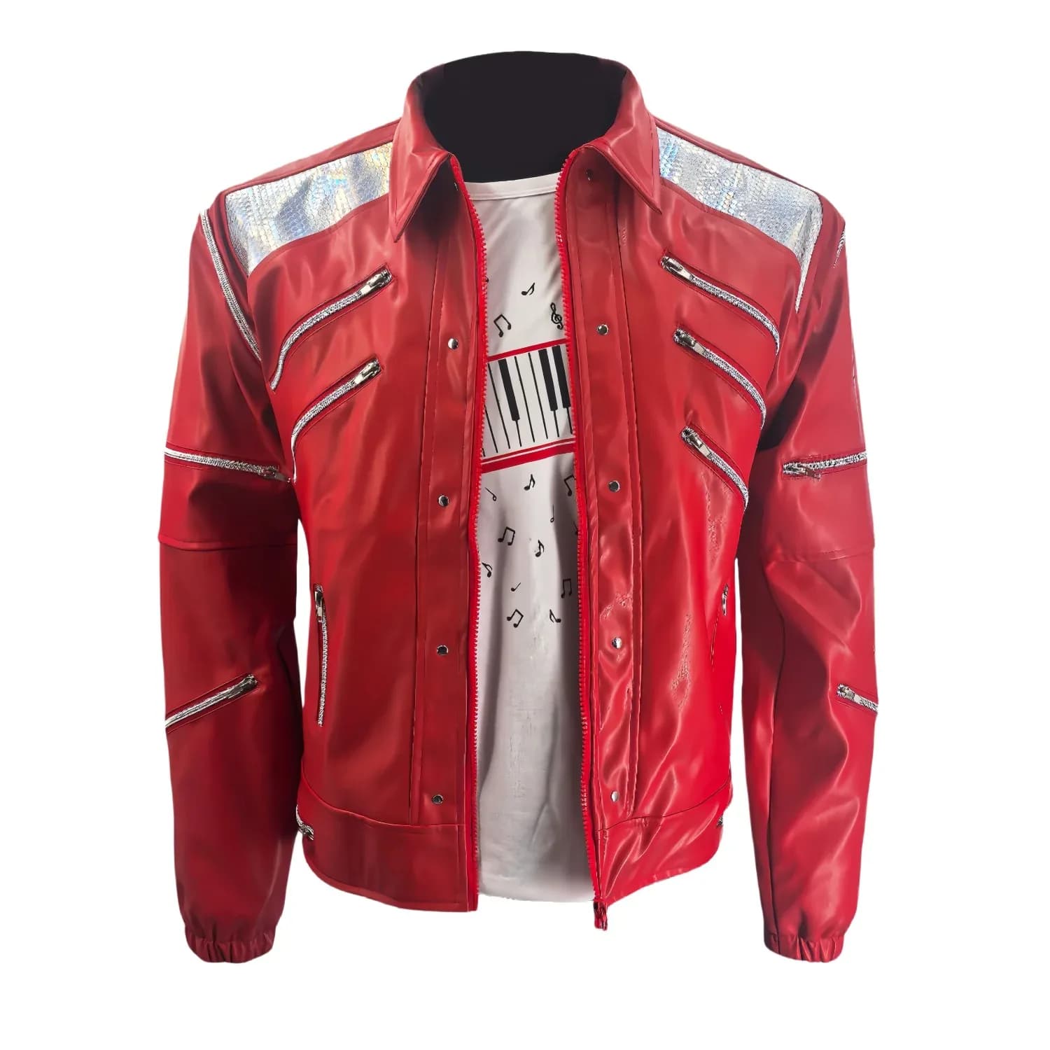MJ Michael Jacksonجاكيت مايكل MJ غير رسمي للخياط ، جاكيت جينز ، سحاب أحمر